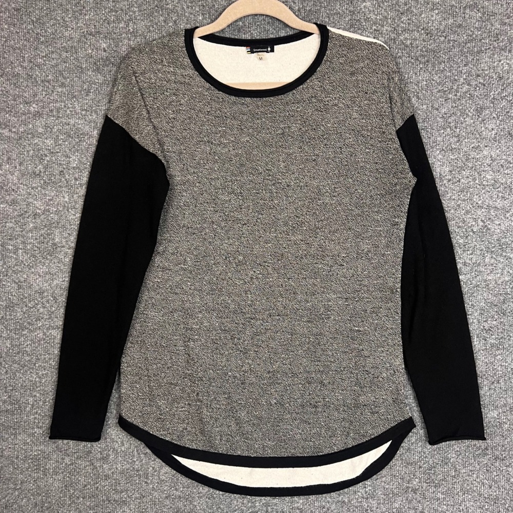 Smartwool Sweater Womens M Gray Black Merino Wool Blend Colorblock Top